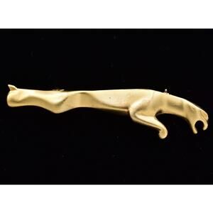 Vintage Jaguar Pin Brooch Brushed Gold Lion Panther Matte Long Chunky 1980s Bin4
